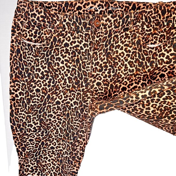 INC Skinny Jeans Womens 16 Cheetah Print Stretch 5-Pocket Denim Copper Button - Picture 11 of 16